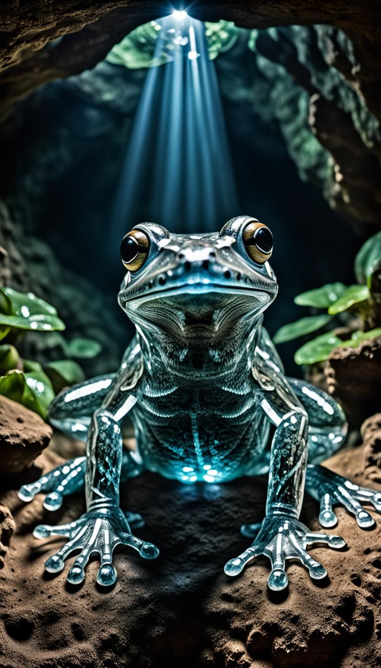 Giant Crystal Frog Statue in Underground Cavern
