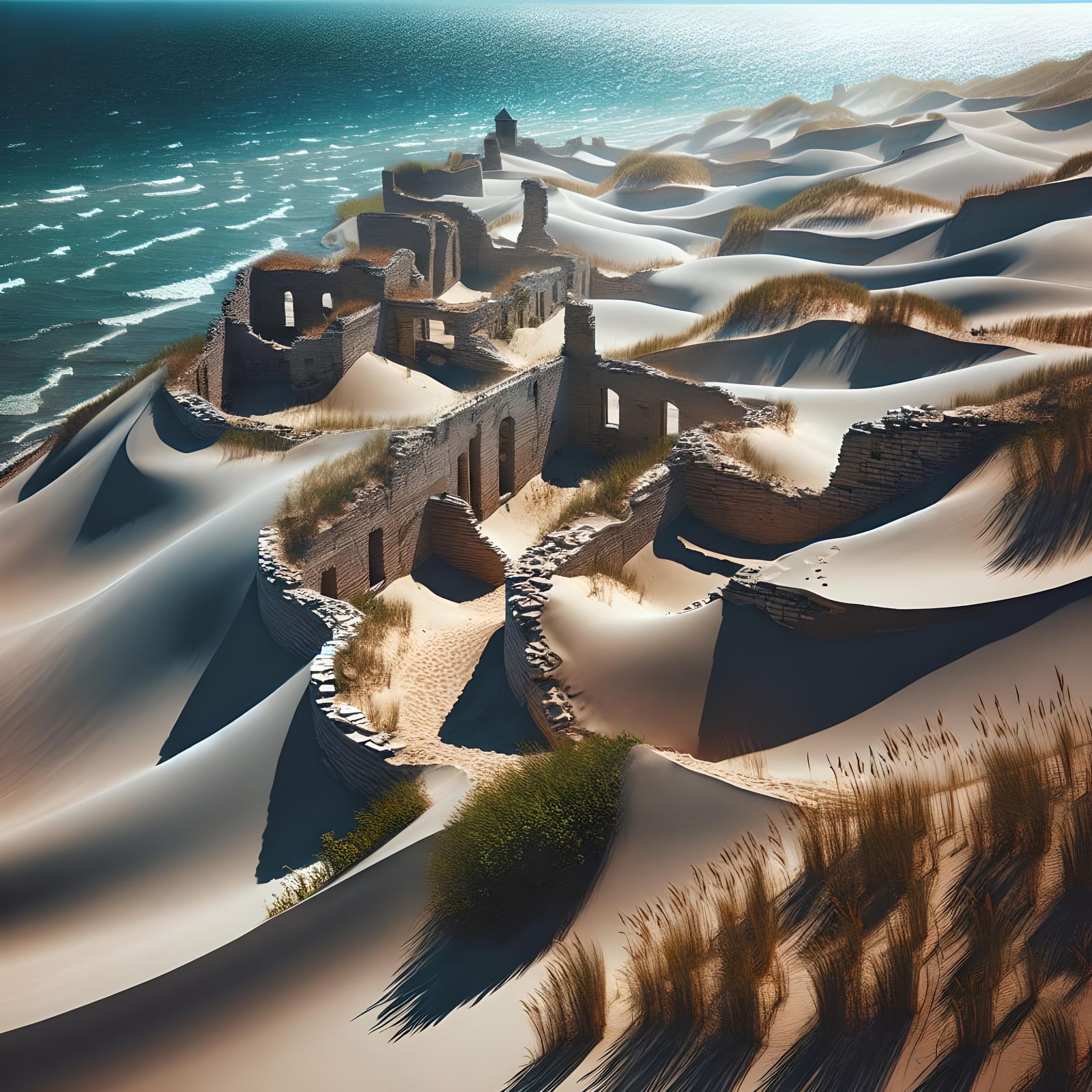 Ancient Stone Fort Ruins Along Lake Michigan Shore