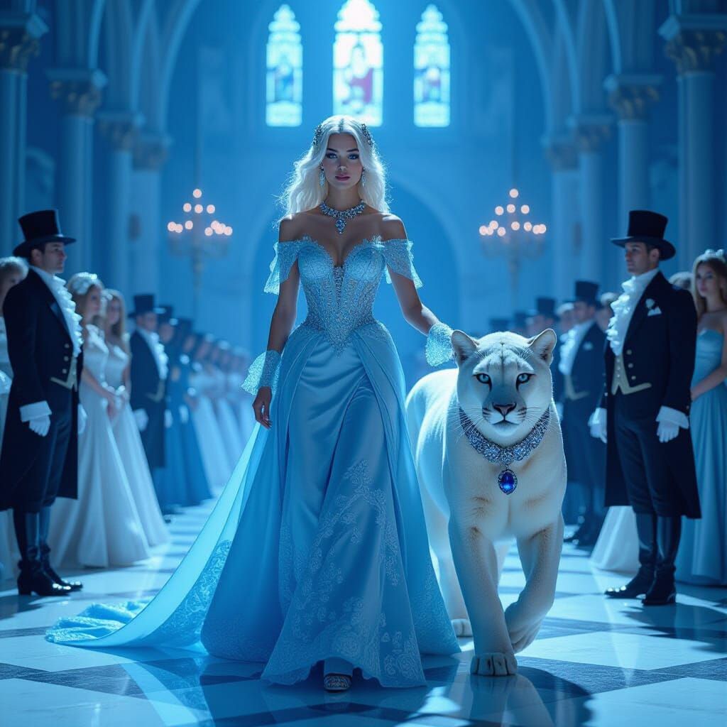 Elegant Woman with Cougar in Cathedral Arena