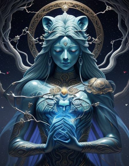 Lapis Lazuli Dragon-Tree Buddha Lion Smurf Statue in Surreal...