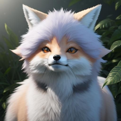 Anime Fox Portrait with Luminous Plants