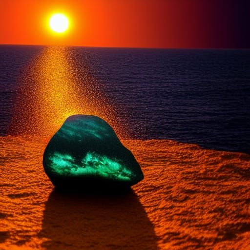Glowing Rock in Red Sea at Sunset