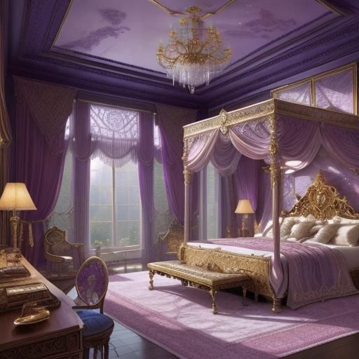 Luxurious Fantasy Bedroom with Crystals and Ancient Tomes