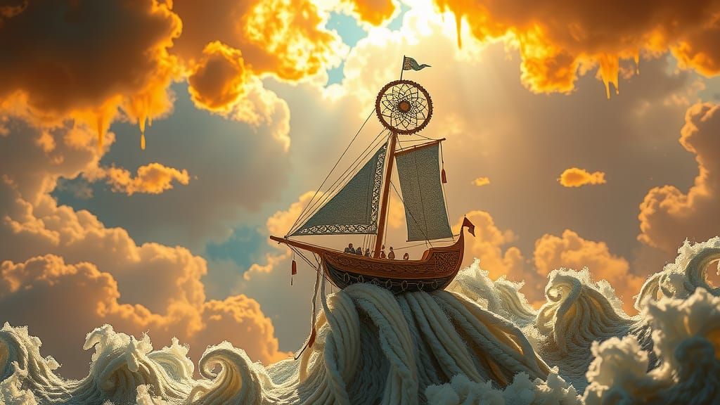 Dreamcatcher Ship Sailing Through Lace Clouds