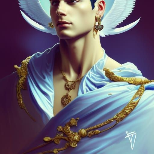 Angelic Male Models with Gold Accessories, Detailed Portrait