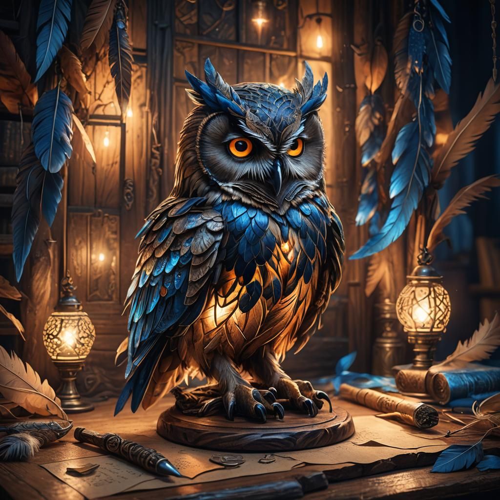 Mystical Owl Lamp Concept Art in Fantasy Setting