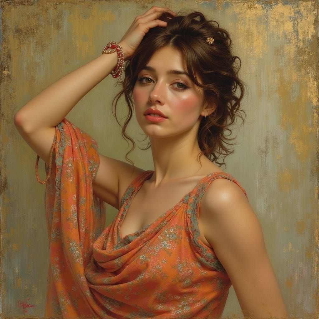 Elegant Woman Portrait in Art Nouveau Style