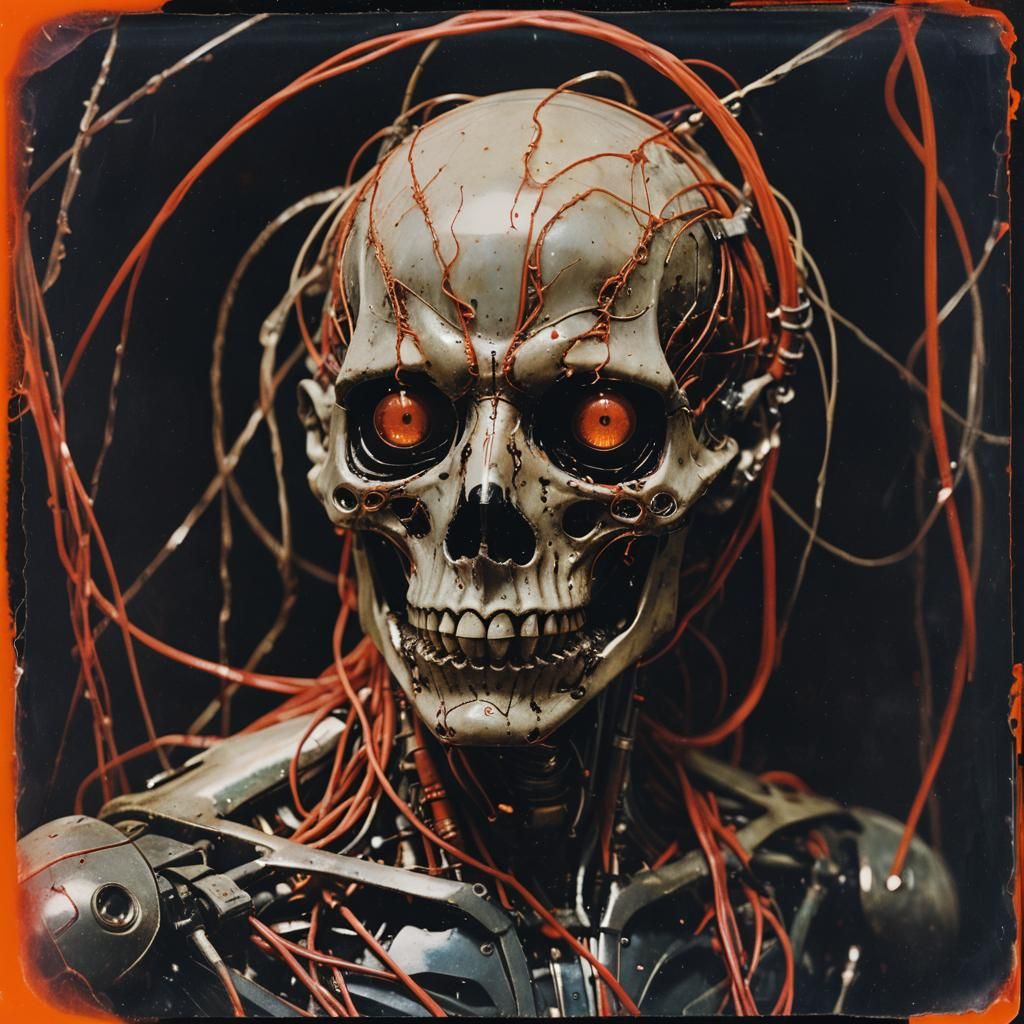 Biomechanical Cyborg Ghoul's Despair: Dreamy Lo-Fi Photo