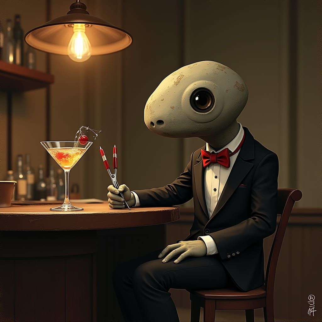 Rock, Paper, Scissors Enjoy Drinks at Bar