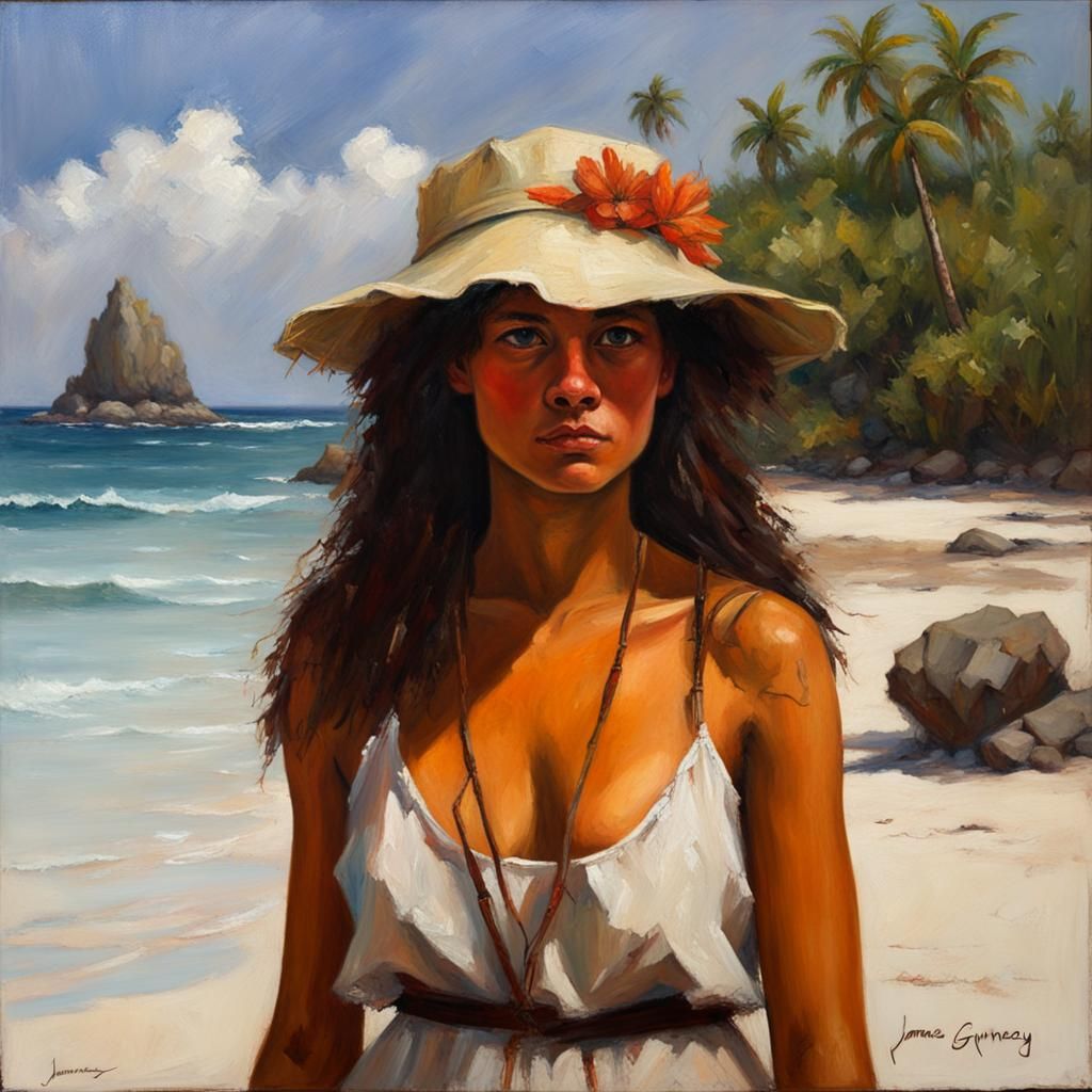 Island Girl Oil Painting in Gurney Style