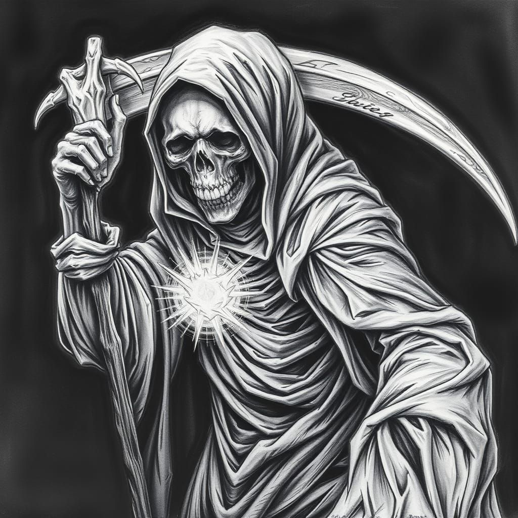 Detailed Charcoal Drawing of the Grim Reaper