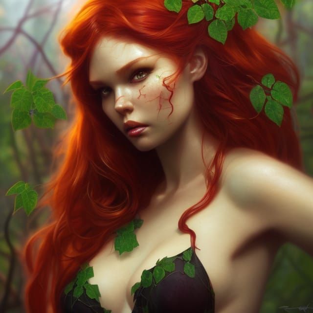 Beautiful Poison Ivy Portrait in Hyperdetailed Style