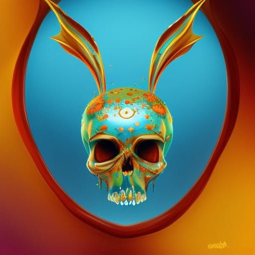 Gem Mouse Skull with Orchid Flowers, Hyperrealistic Art