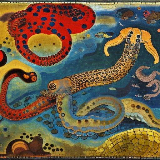 Underwater Debate: Eels and Octopuses in Mosaic