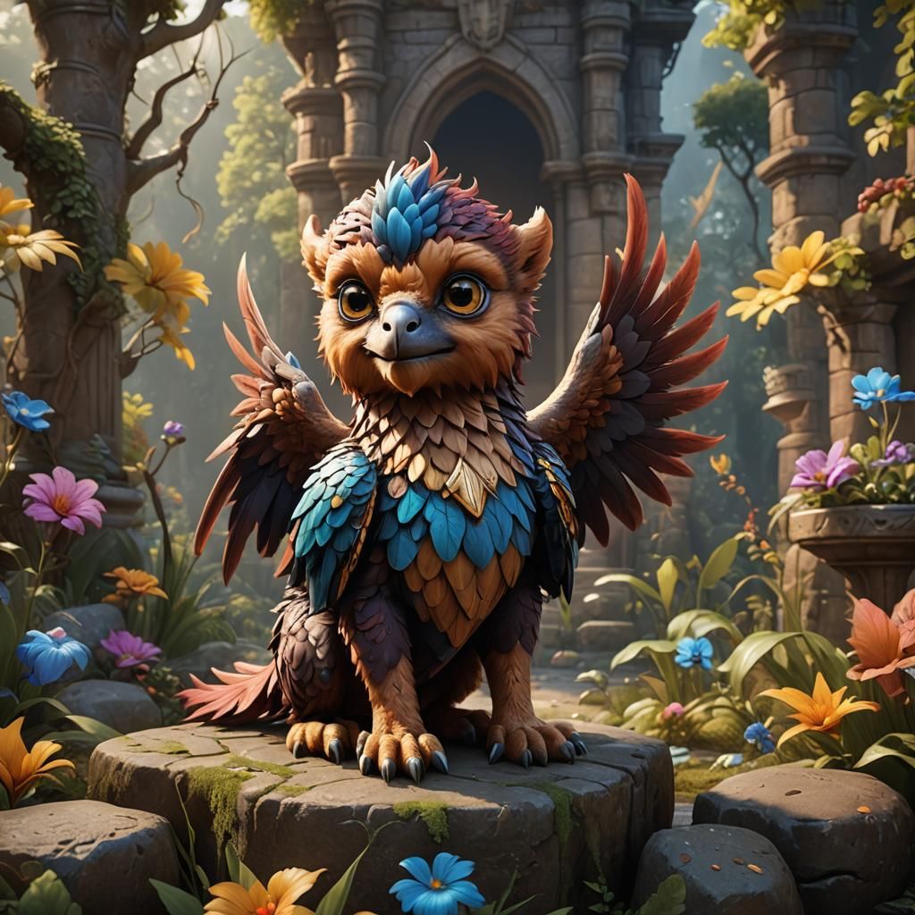 Adorable Baby Griffin in Detailed Fantasy Art