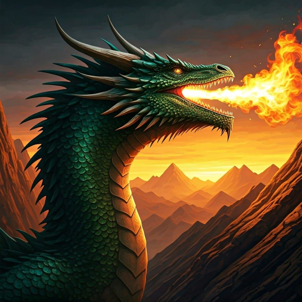 Majestic Green Dragon Unleashes Fiery Breath