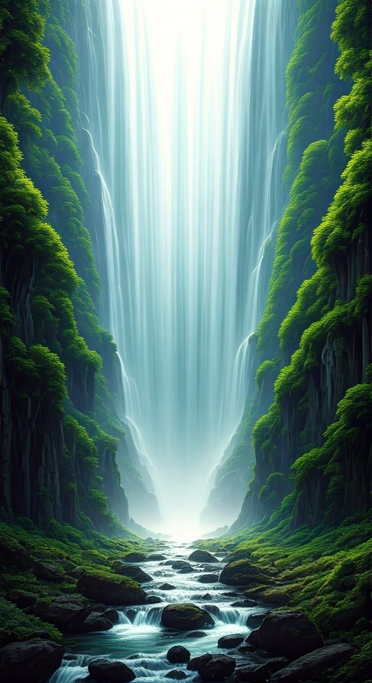 Majestic Waterfall in a Dreamlike Landscape