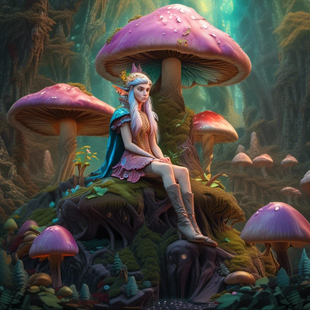 Elf on Mushroom in Middle Earth: Fantasycore Art