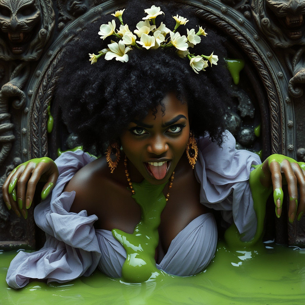 Black Princess Engulfed in Green Slime