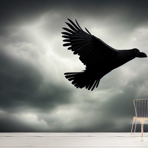 Giant Raven Flying in Storm, Photorealistic Image