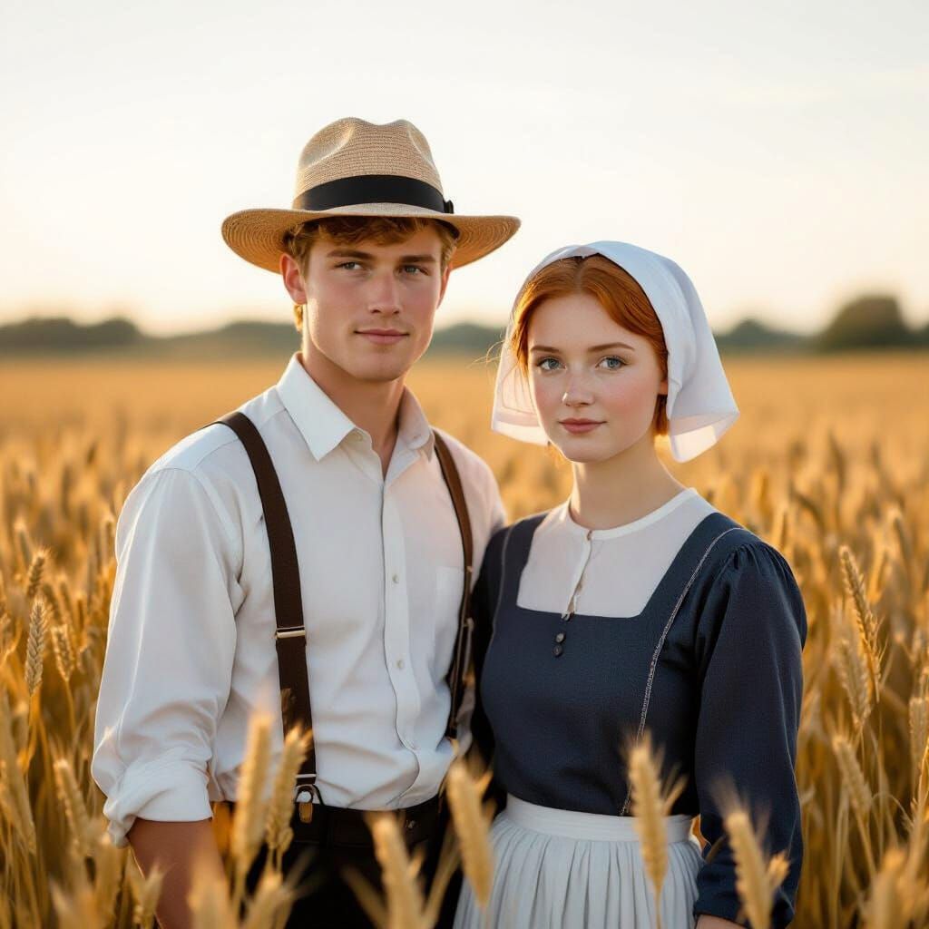 Amish Couple in Wheat Field, Americana Style