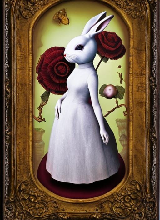 Surreal White Rabbit in Dreamlike Art Style