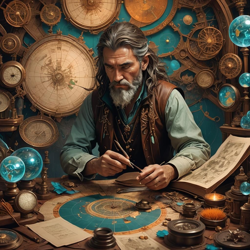 Dreamlike Cartographer's Study in Digital Matte Painting