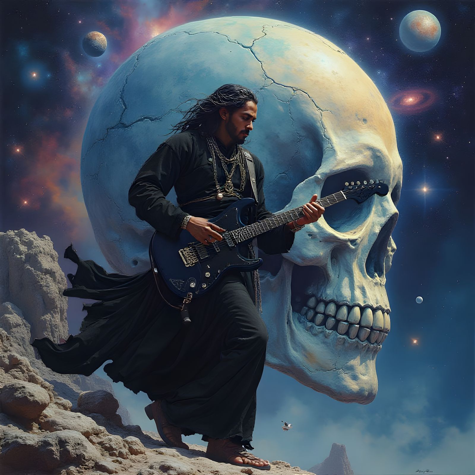 Celestial Guitarist Shreds on Galaxy Guitar