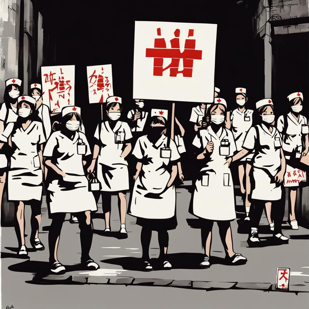 Banksy Style: Nurses Protest in Anime Key Visual