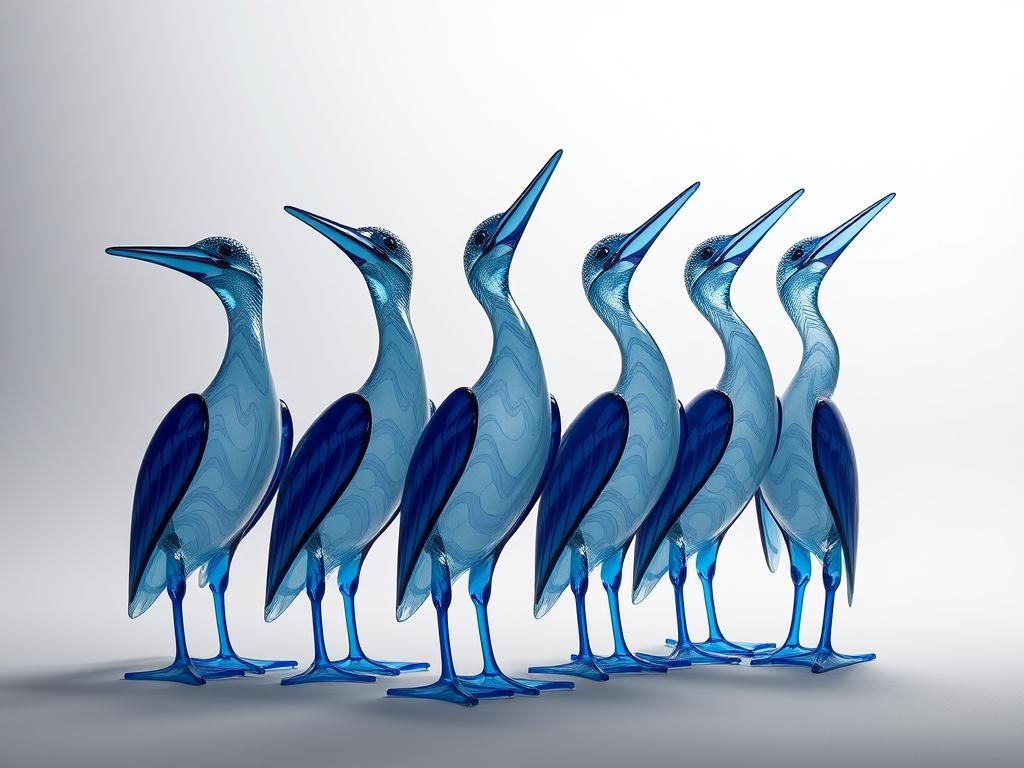Enameled Glass Figurines of Blue-Footed Boobies