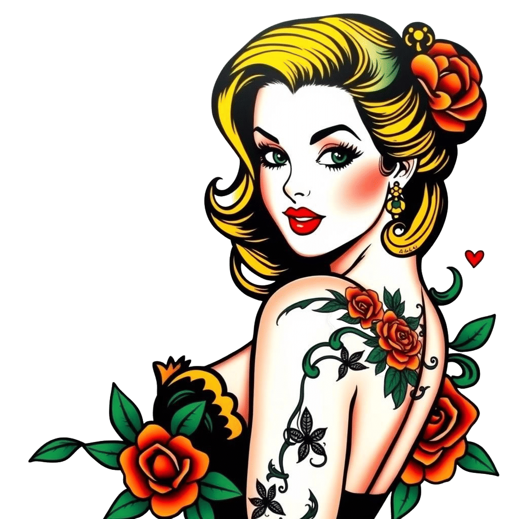 A beautiful pin-up girl for tattoo.