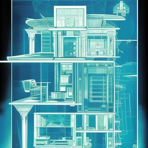Futuristic Home Blueprints in Comic Book Style