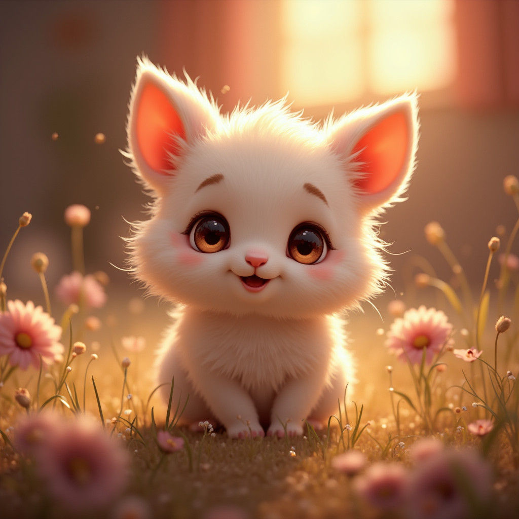 Cute Fluffy Animal in Cozy, Playful Scene