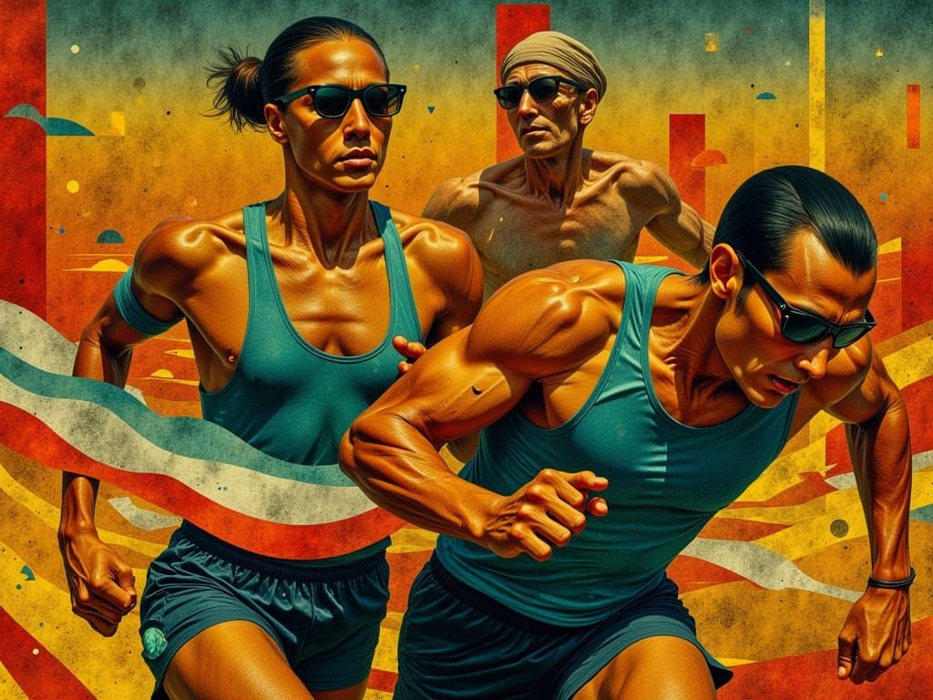 Marathon Runners in Abstract Op-Art Style