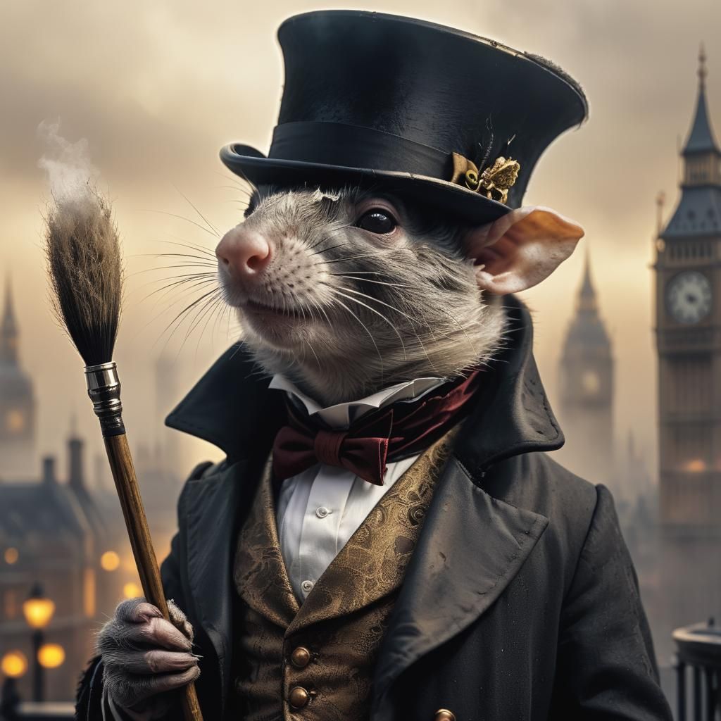 Victorian Rat Portrait in Foggy London