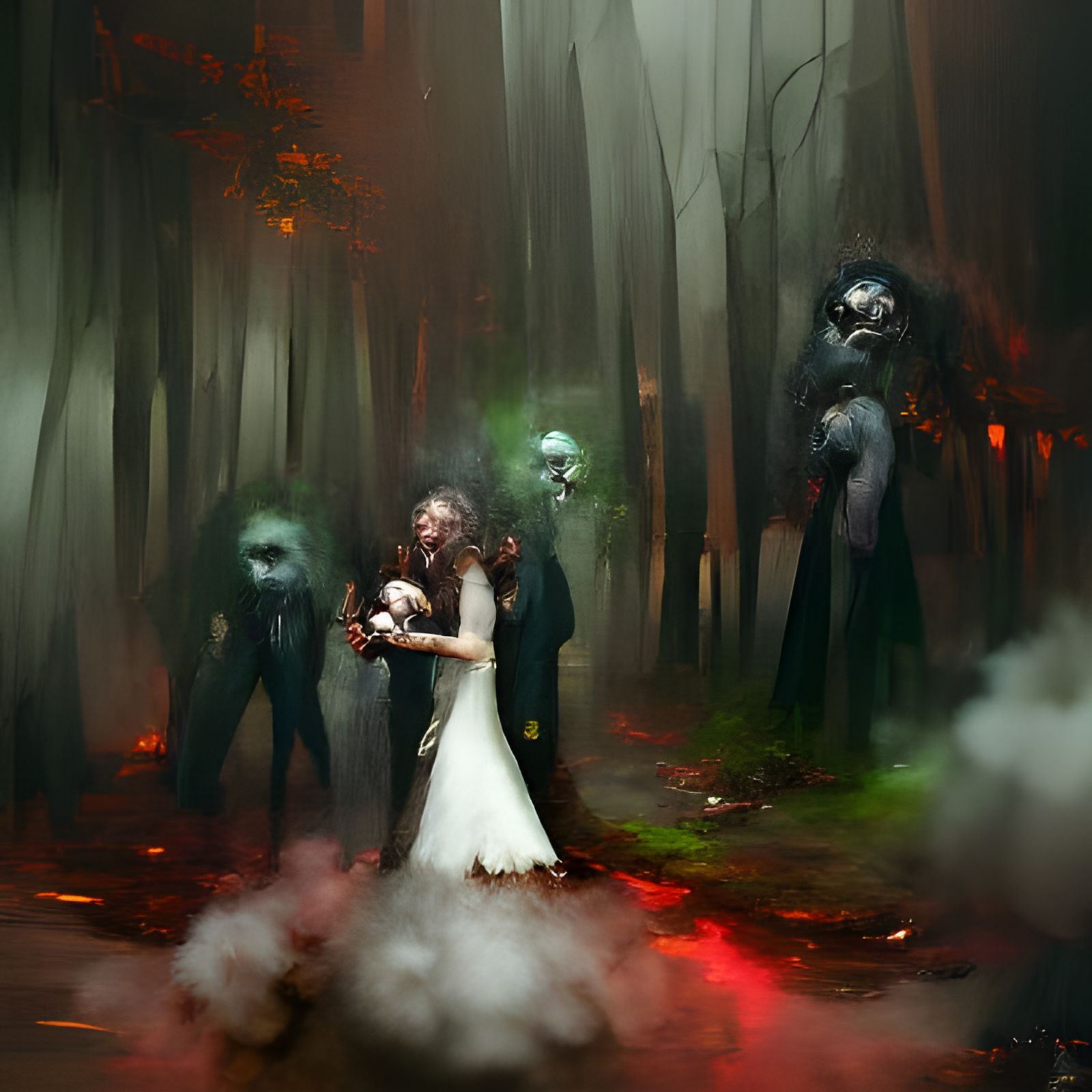Sinister Zombie Bride and Groom in Dark Forest