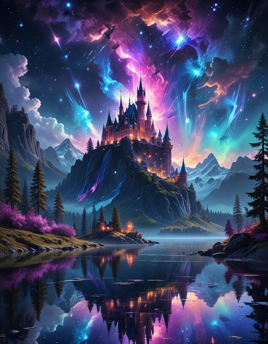 Crystal Castle in Cosmic Valley at Night