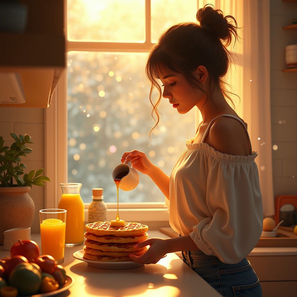 Warm Morning Breakfast Scene with Golden Light