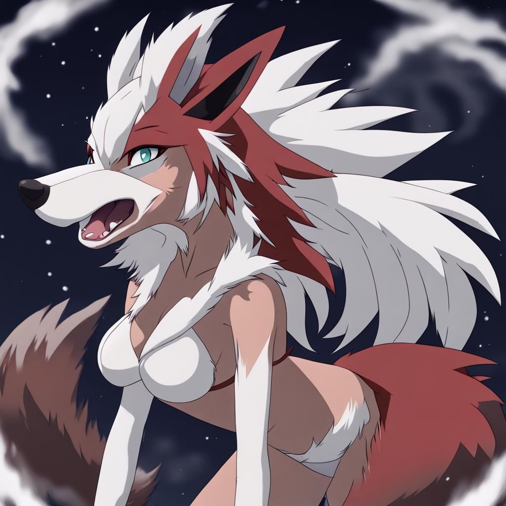 Anime Girl Lycanroc Midnight Form Transformation