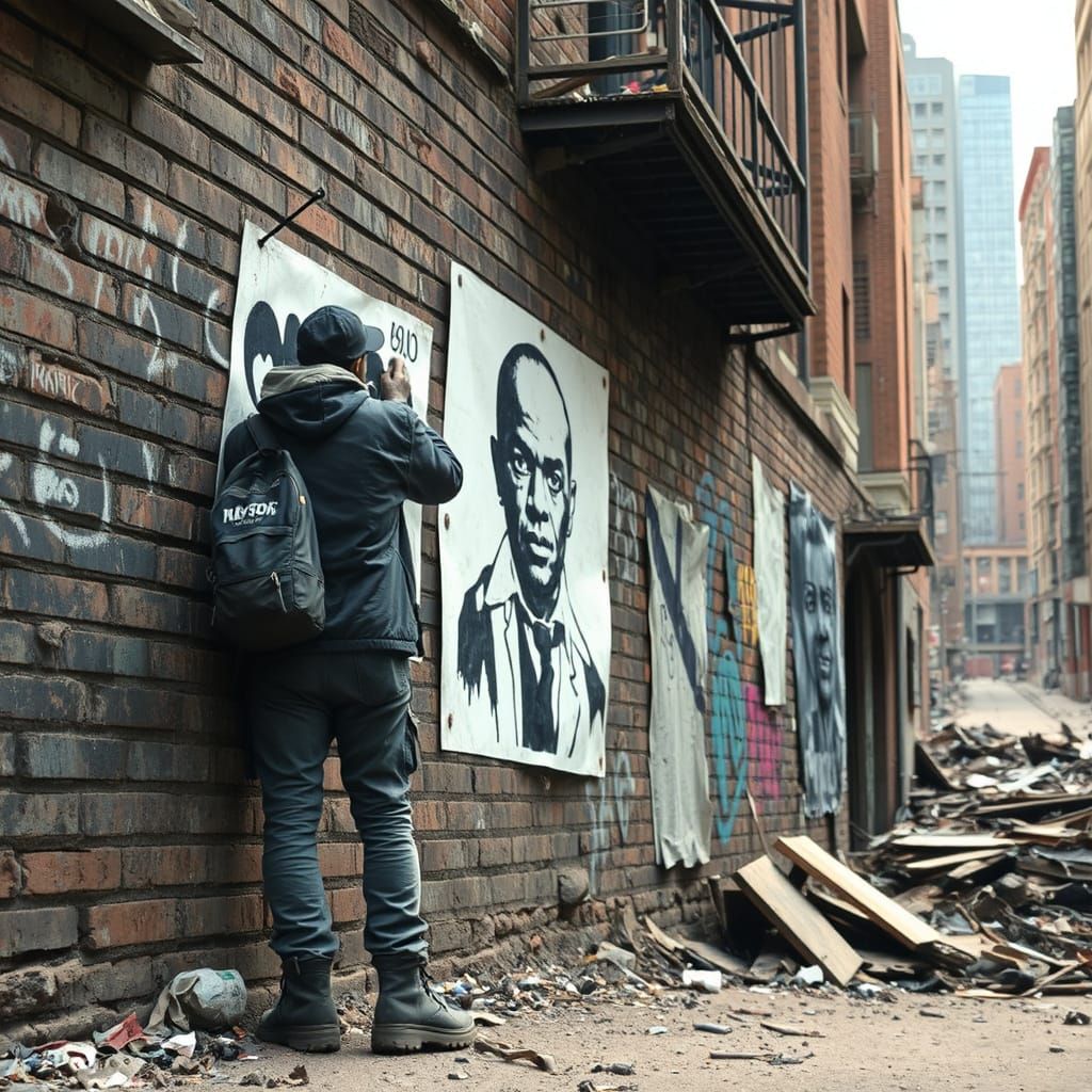 Dystopian Graffiti Artist Creating Stencil Art