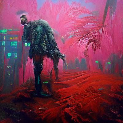 Crimson Forests of Machine Planet Nessus in Cyberpunk Style