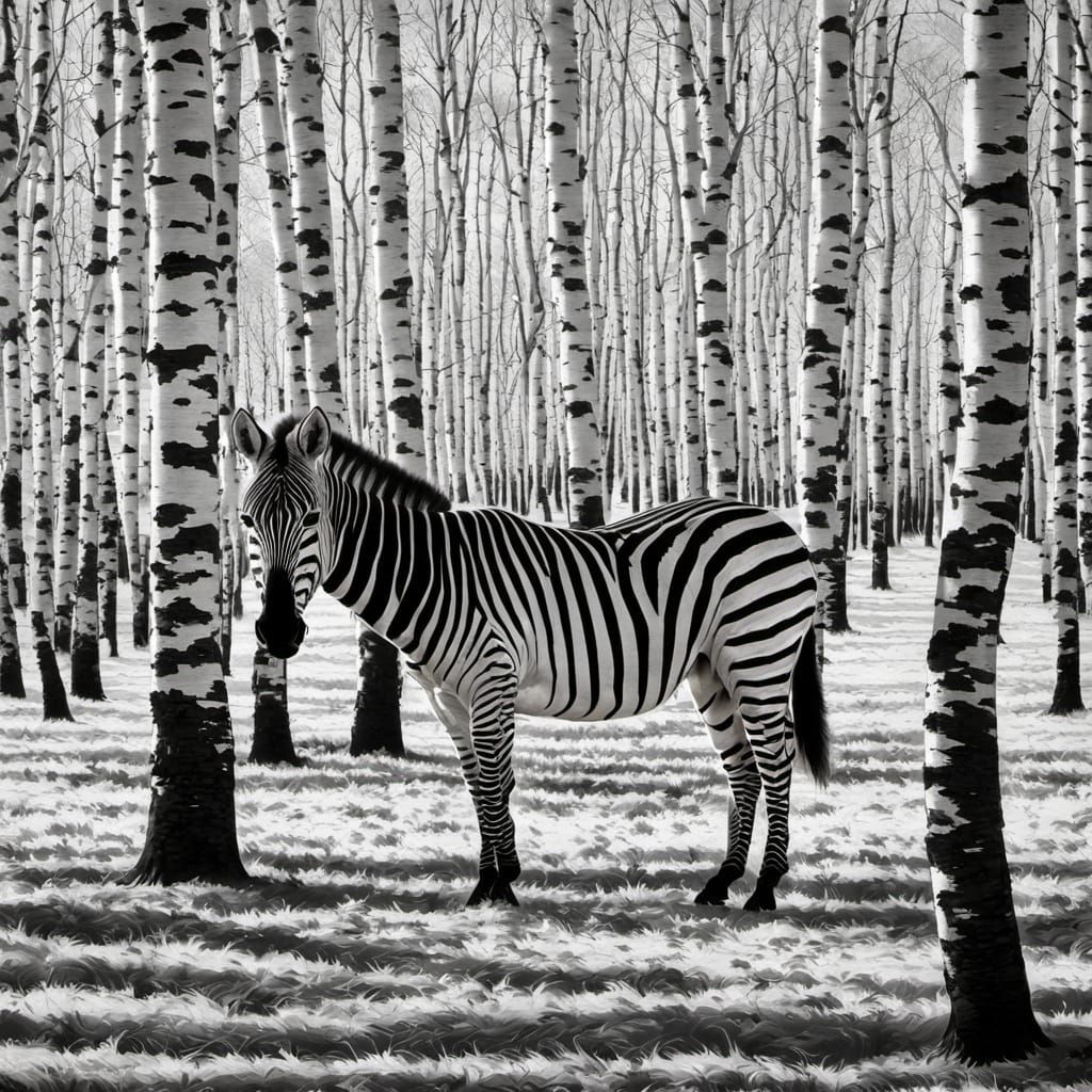 Zebra in a birchwood