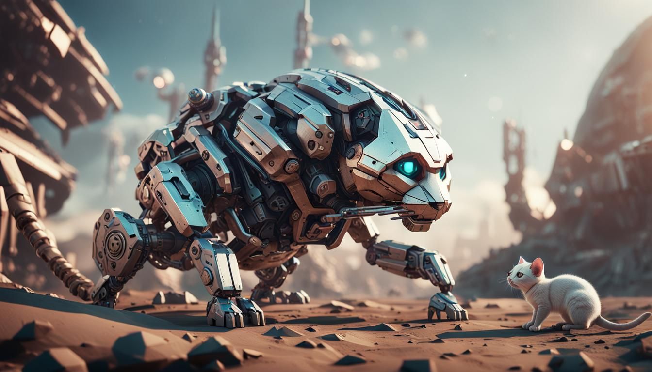 Cyborg Cat and Mouse on Future Planet