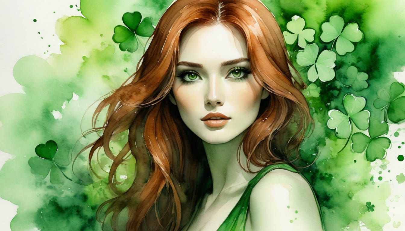 Ethereal Irish Goddess in Japanese-Inspired Brushwork