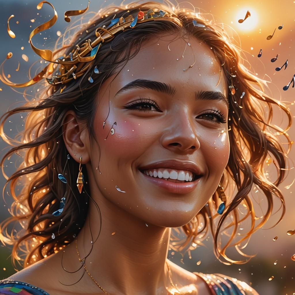 Singing Girl Portrait with Swirling Music Notes