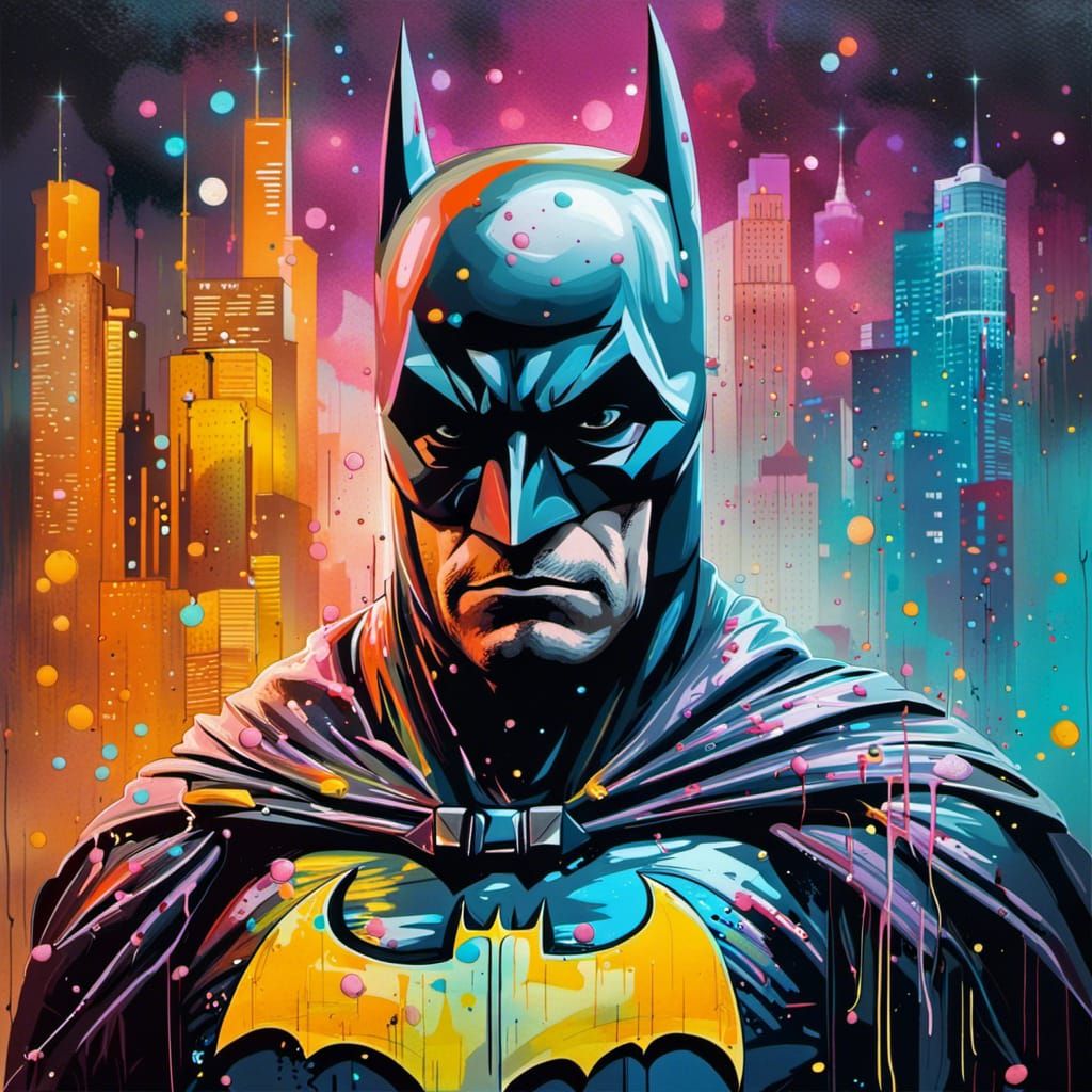 Batman in Moon City: Graffiti Art Style