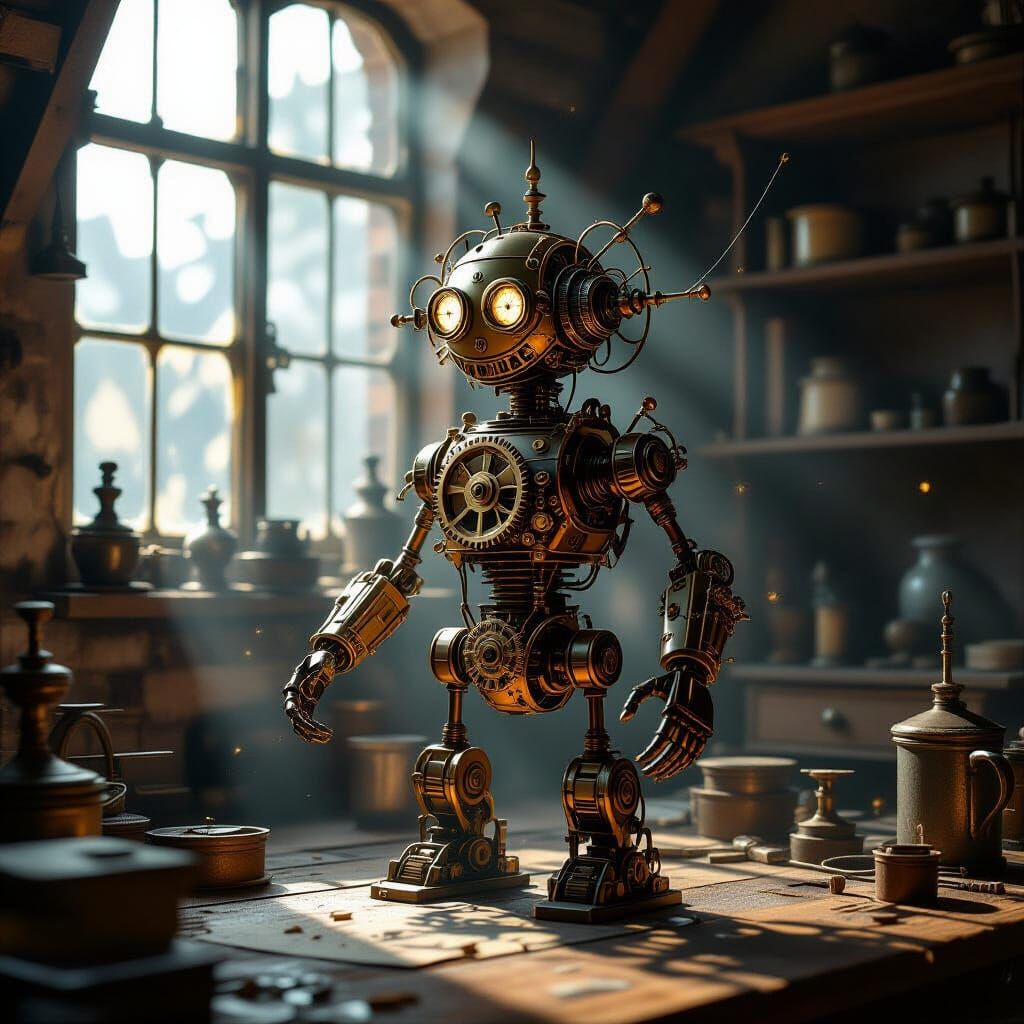 Steampunk Automaton in Victorian Workshop
