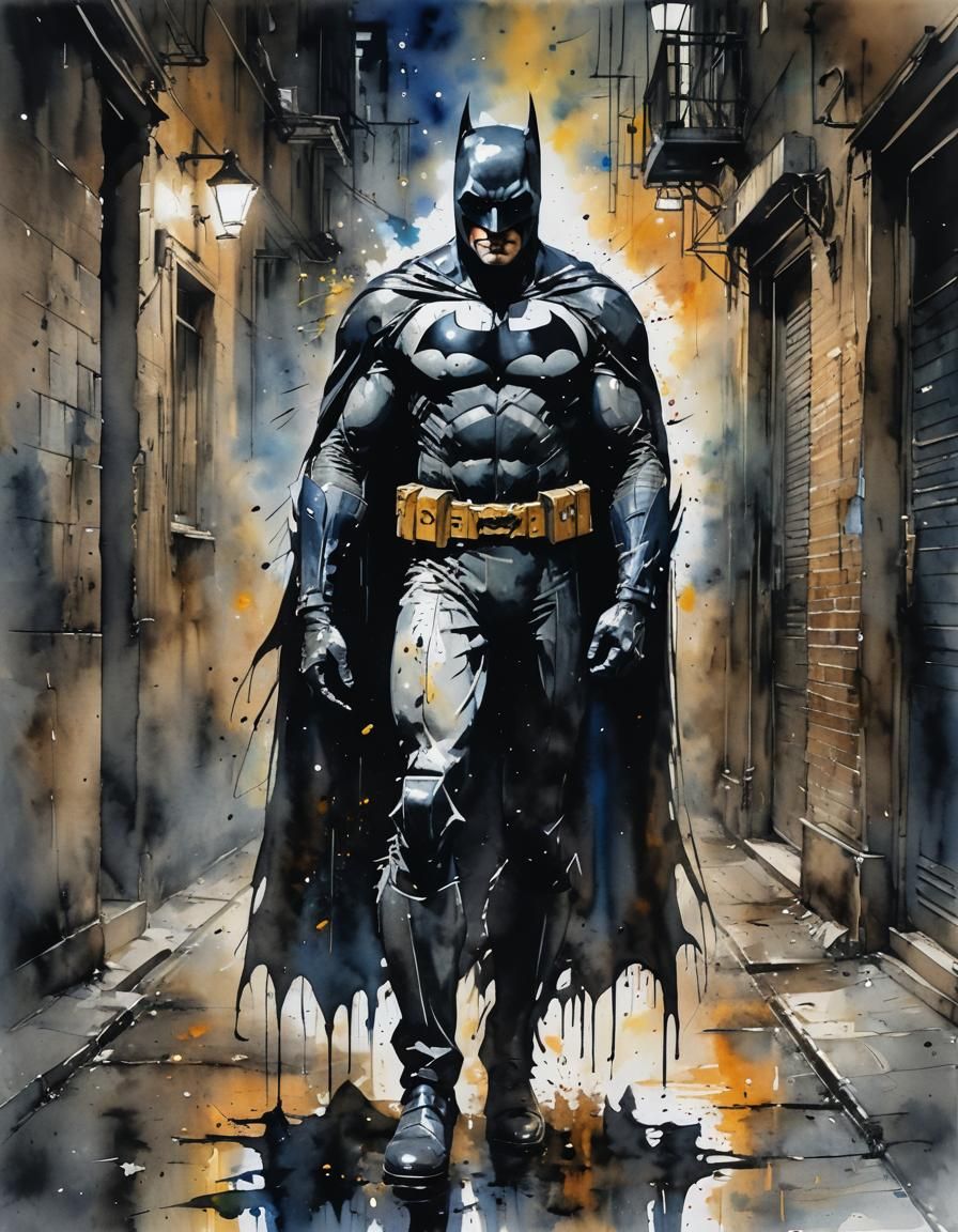 Batman Silhouette in Watercolor by Haenraets Style