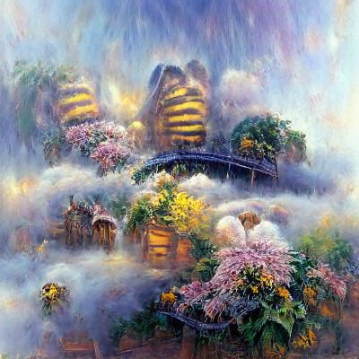 Ethereal Beehive in a Fantasy Landscape