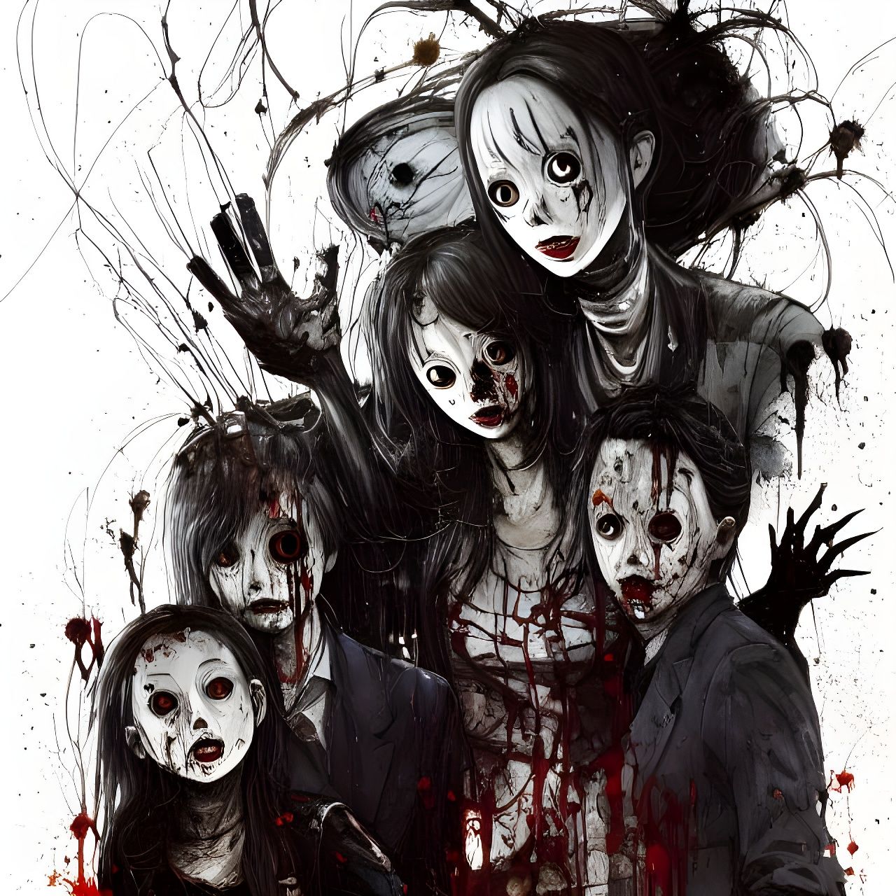 Terrifying Creepypasta Family Portrait in Horror Style